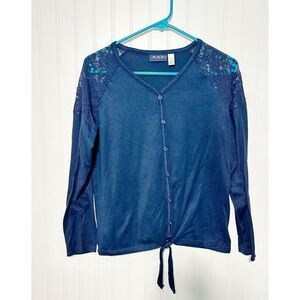 The Children's Place Women's Tie Front V Neck Long Sleeve Blouse Navy‎ Size 16